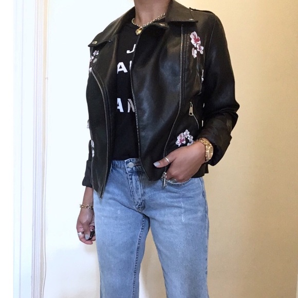 Urban Retro Jackets & Blazers - Embroidered Leather Jacket